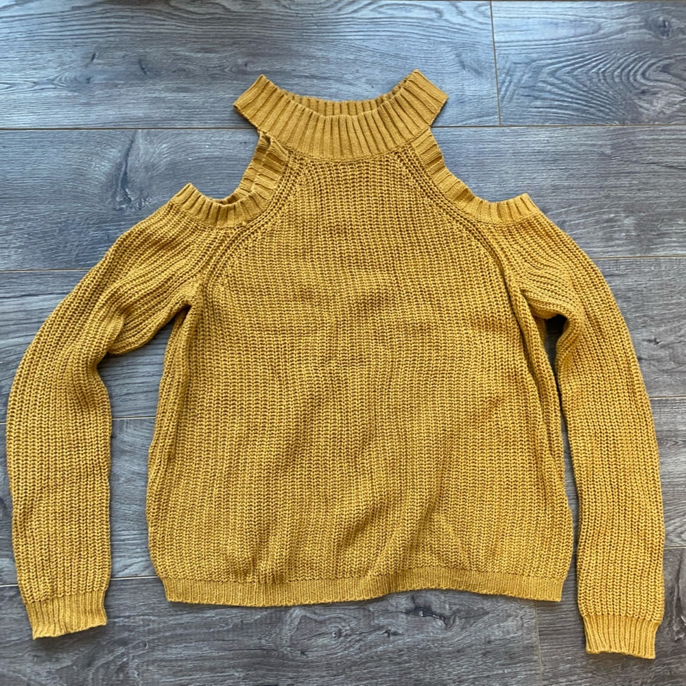 3/$15 Streetwear Society mustard yellow knit cold shoulder mockneck sweater